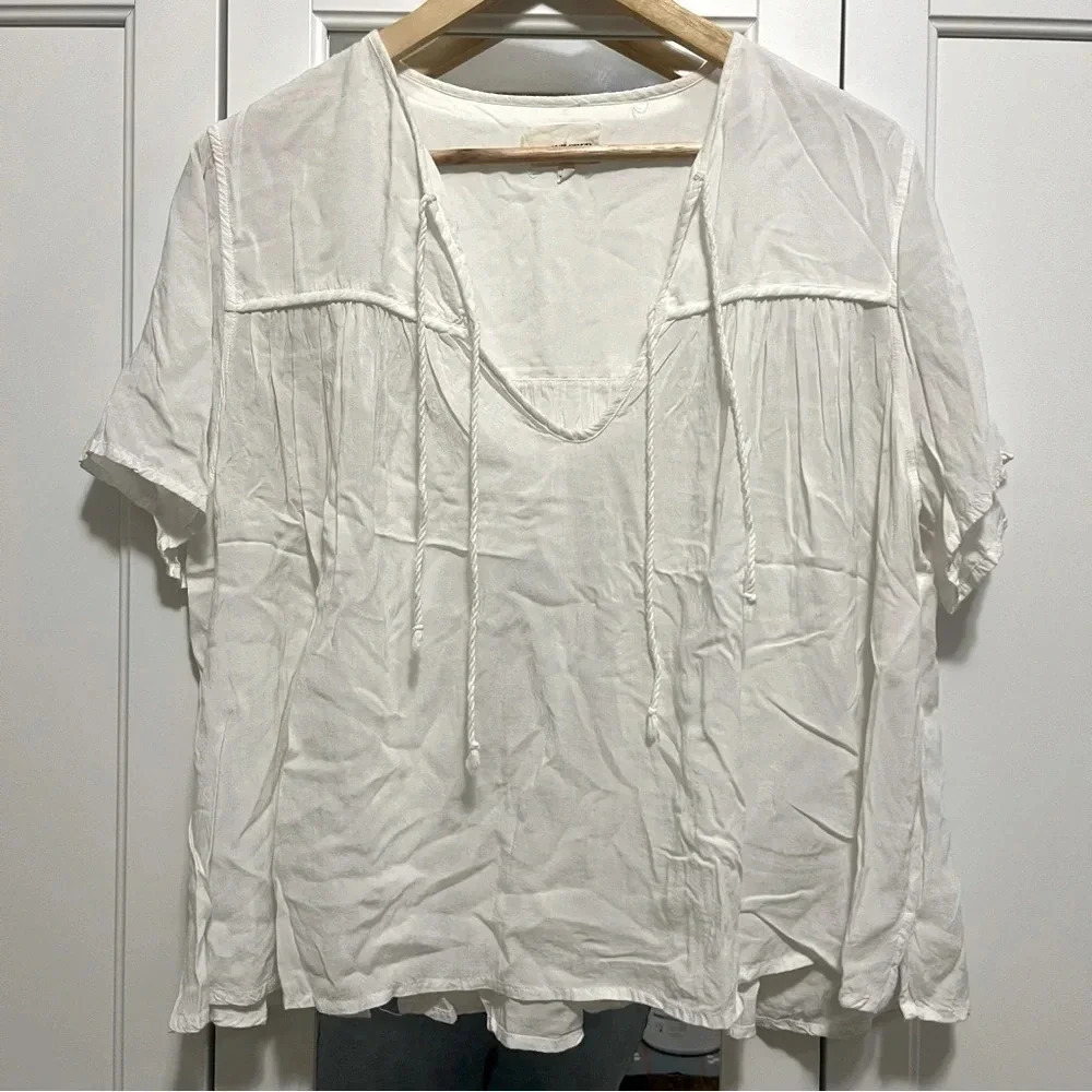 WILFRED FREE Oversized Breezy Cozy Soft Tassel Short Sleeve Blouse Top